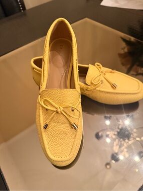 Talbots Yellow Pebbled Leather Bow Tie Driving Loafers